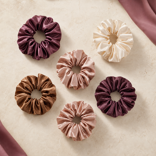Satin Scrunchie Edit — Set of 6 - Flat Lay | Velvet Curl Beauty ZA
