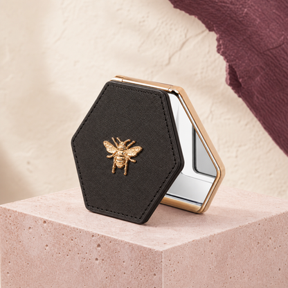 Bee Detail Folding Compact Mirror - Black