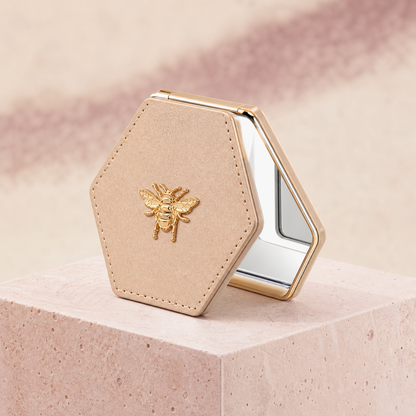 Bee Detail Folding Compact Mirror - Khaki