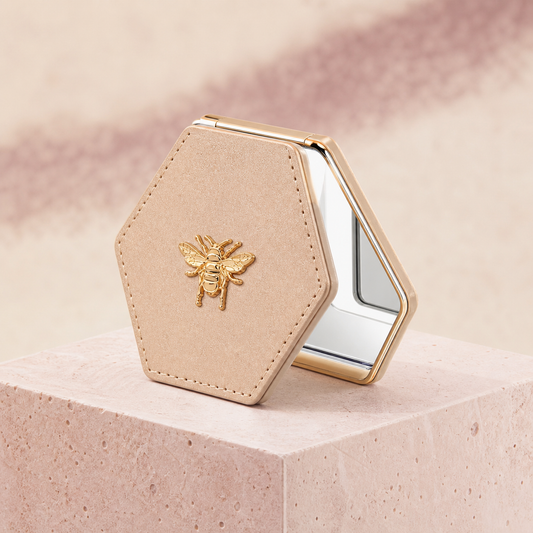 Bee Detail Folding Compact Mirror - Khaki