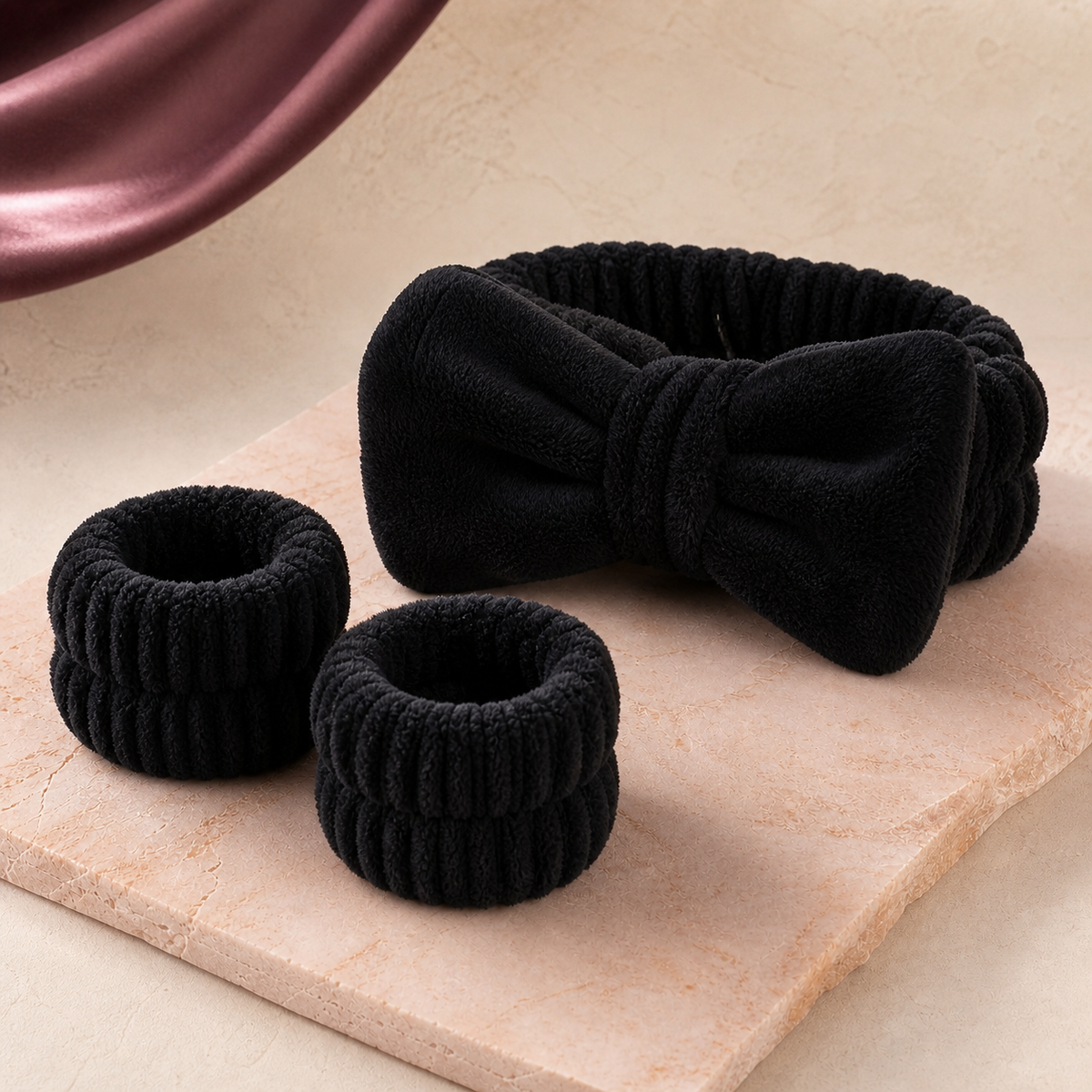 CloudSoft Spa Headband & Wristband Set - Black