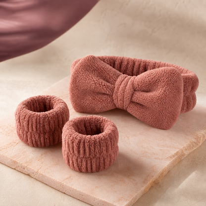 CloudSoft Spa Headband & Wristband Set - Blush Pink