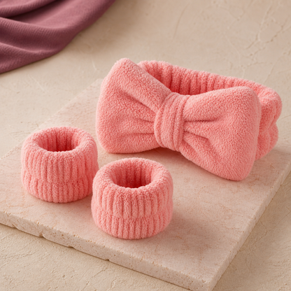 CloudSoft Spa Headband & Wristband Set - Coral Pink