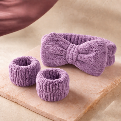 CloudSoft Spa Headband & Wristband Set in Dark Night Purple