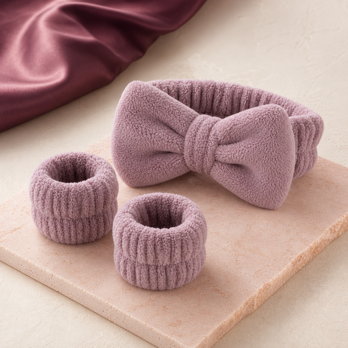 CloudSoft Spa Headband & Wristband Set - Dusty Mauve