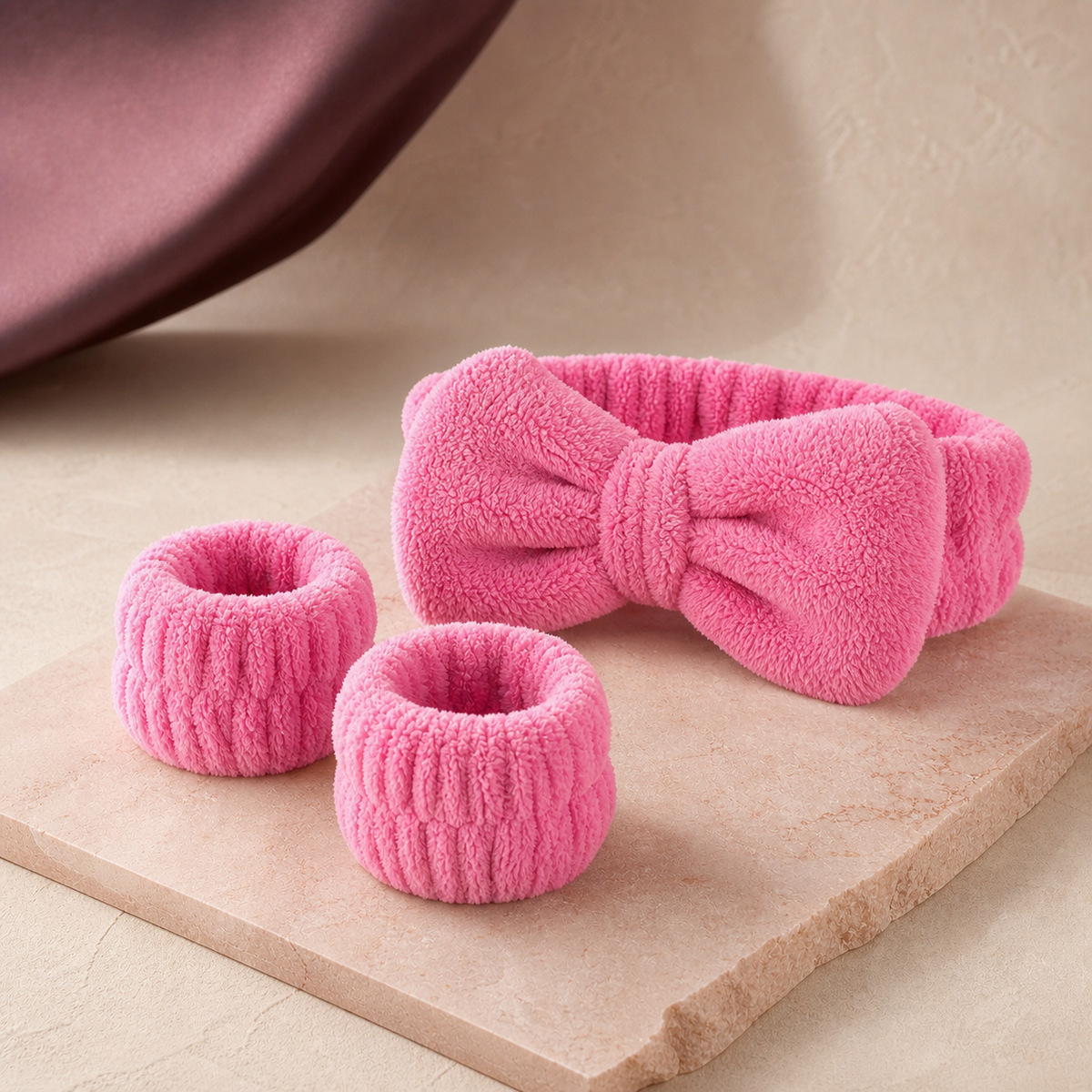 CloudSoft Spa Headband & Wristband Set - Fuchsia