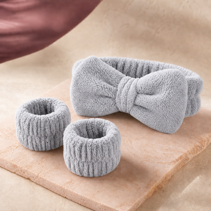 CloudSoft Spa Headband & Wristband Set in Grey