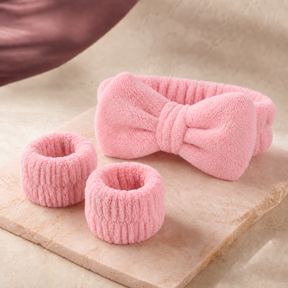 CloudSoft Spa Headband & Wristband Set in Korean Pink