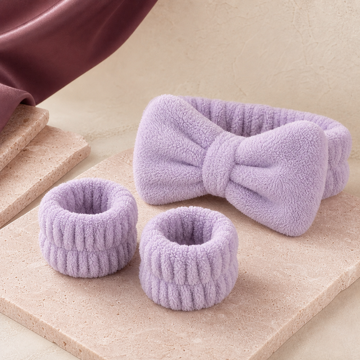 CloudSoft Spa Headband & Wristband Set - Lavender