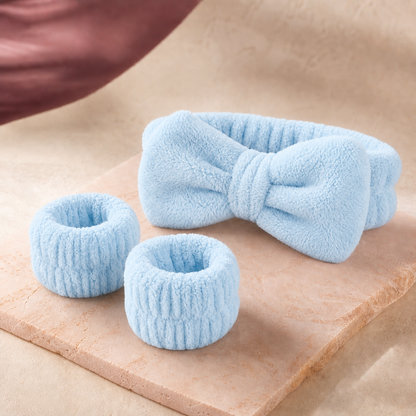 CloudSoft Spa Headband & Wristband Set in Light Blue