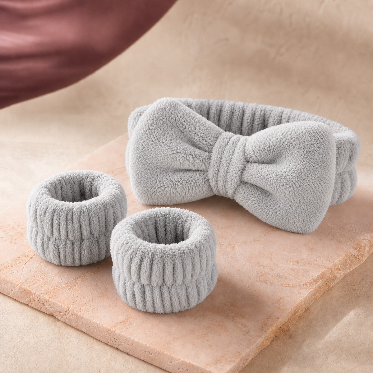 CloudSoft Spa Headband & Wristband Set - Light Grey