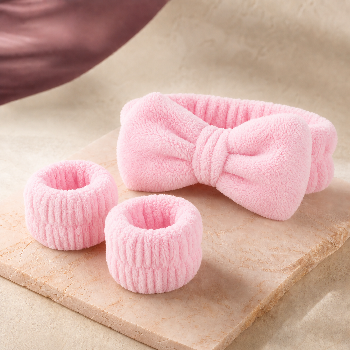 CloudSoft Spa Headband & Wristband Set in Light Pink