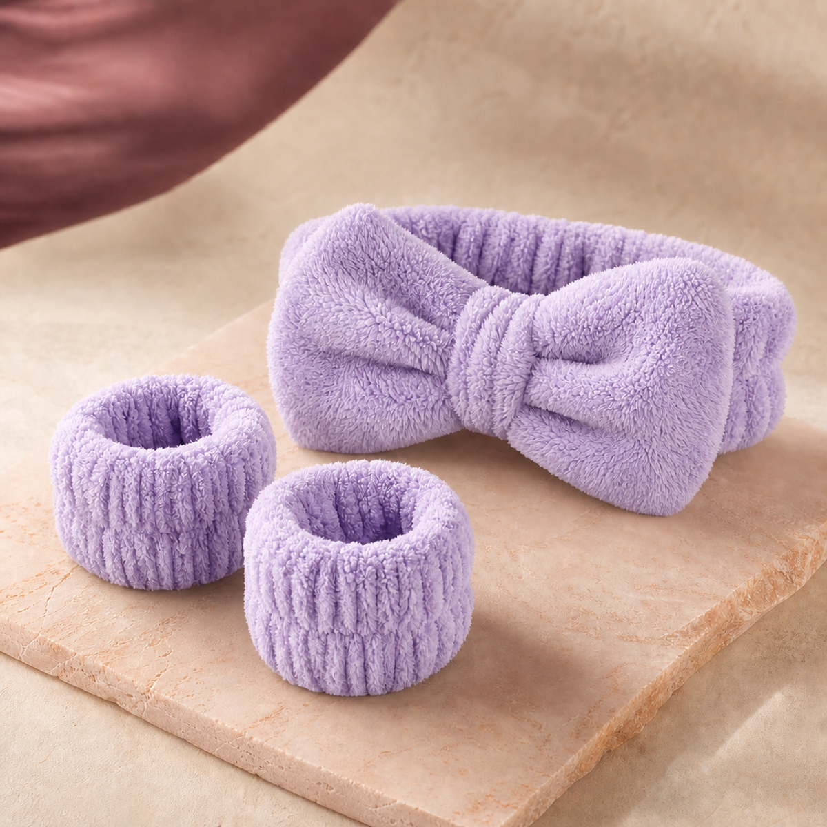 CloudSoft Spa Headband & Wristband Set in Medium Purple