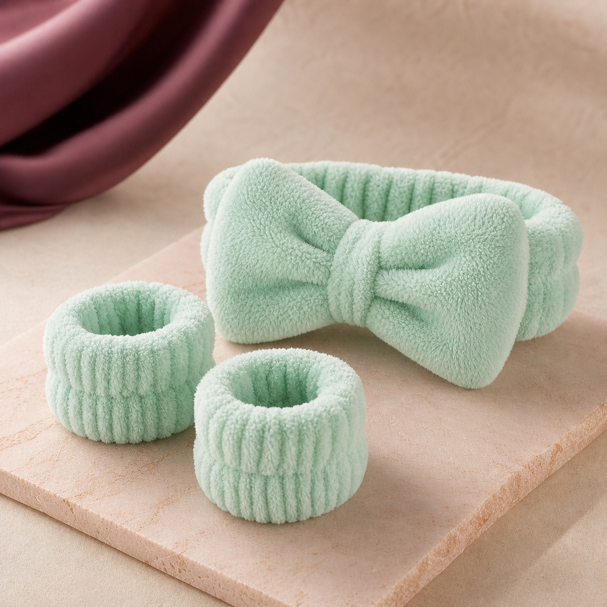 CloudSoft Spa Headband & Wristband Set - Mint