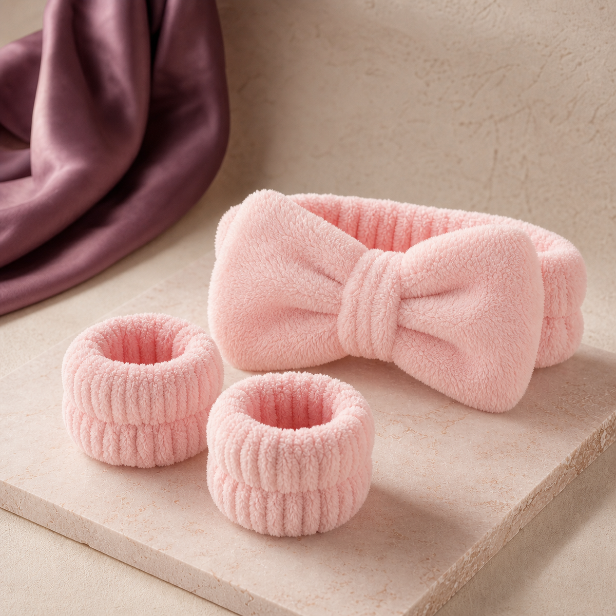 CloudSoft Spa Headband & Wristband Set - Pale Pink