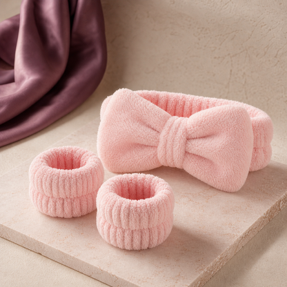 CloudSoft Spa Headband & Wristband Set - Pale Pink