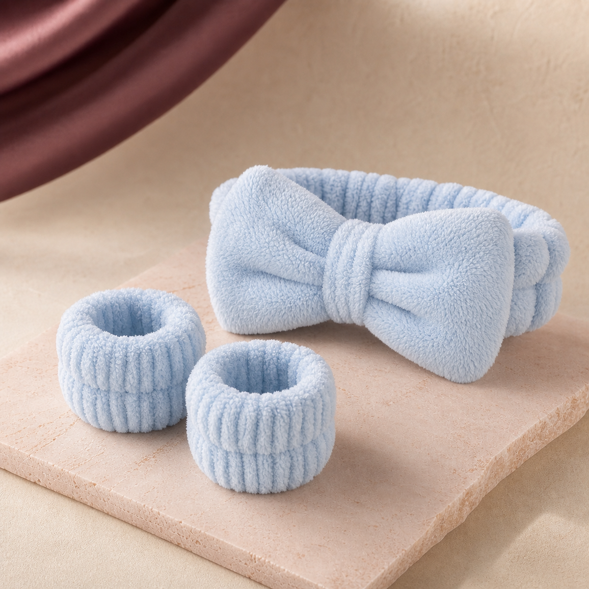 CloudSoft Spa Headband & Wristband Set - Powder Blue
