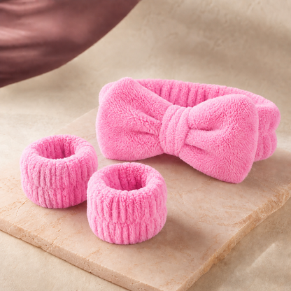 CloudSoft Spa Headband & Wristband Set in Rose Red