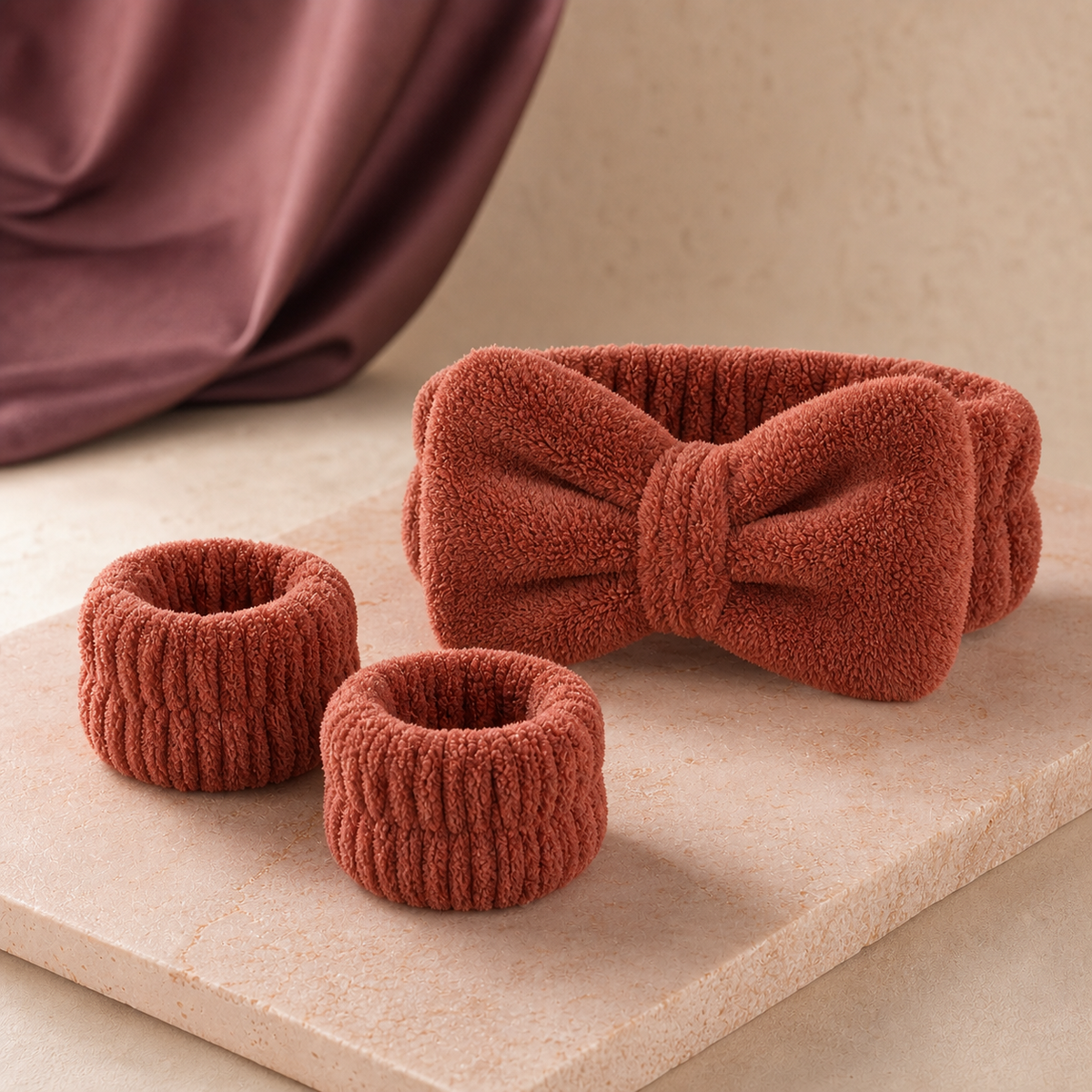 CloudSoft Spa Headband & Wristband Set - Rust