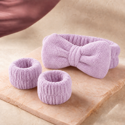 CloudSoft Spa Headband & Wristband Set in Taro Purple