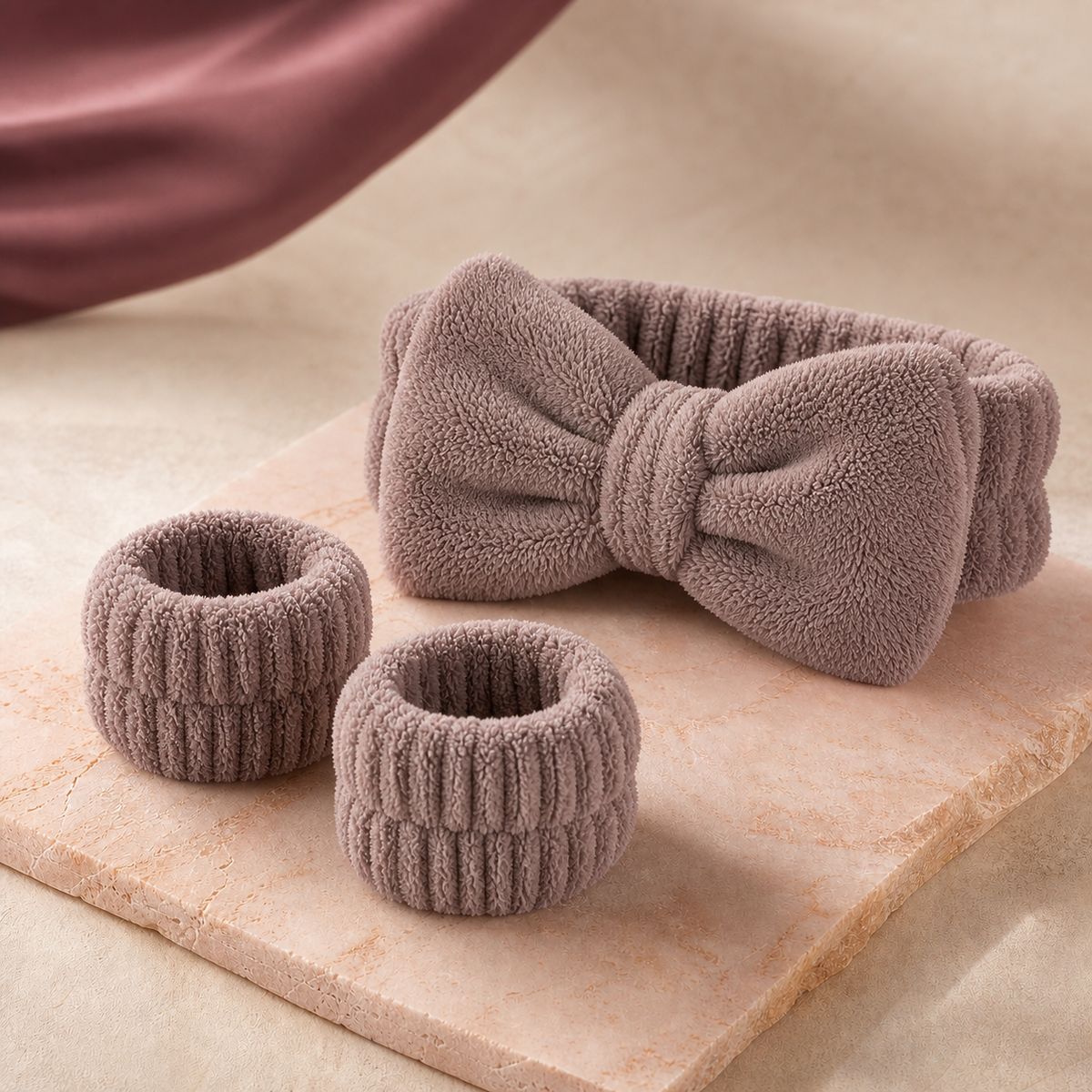 CloudSoft Spa Headband & Wristband Set - Taupe