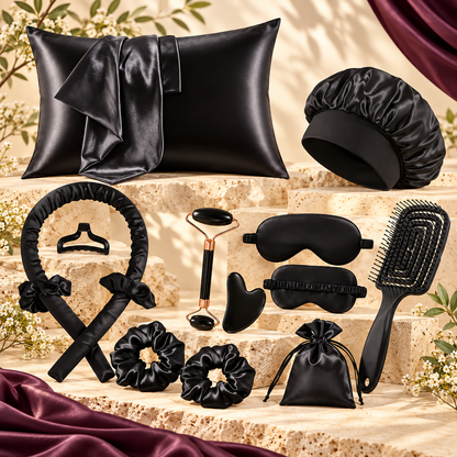 Midnight Curl and Glow satin, heatless styling and facial-care tools in the noir edition