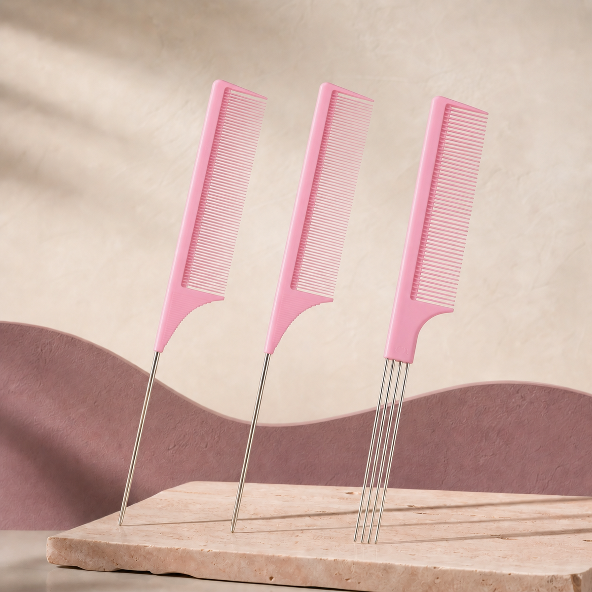Precision Parting Comb Set - 3 Piece in Pink