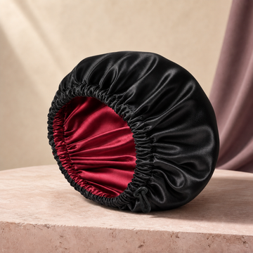 SatinCloud Adjustable Bonnet in Black & Red