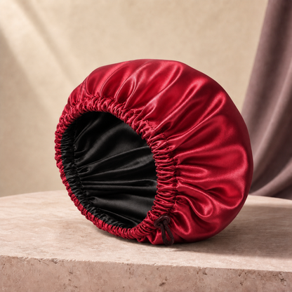 SatinCloud Adjustable Bonnet in Rose Red & Black