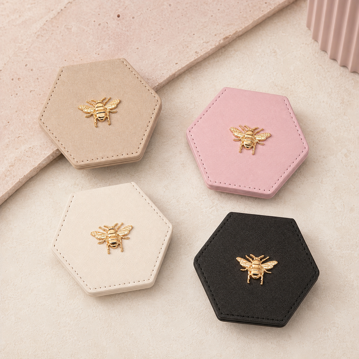 Bee Detail Folding Compact Mirror - Colour Lineup | Velvet Curl Beauty ZA