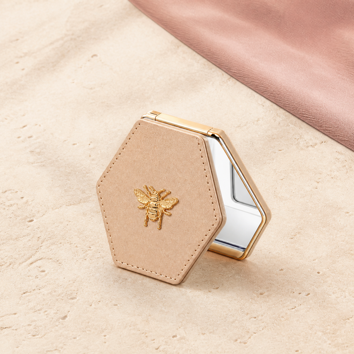Bee Detail Folding Compact Mirror - Flat Lay | Velvet Curl Beauty ZA