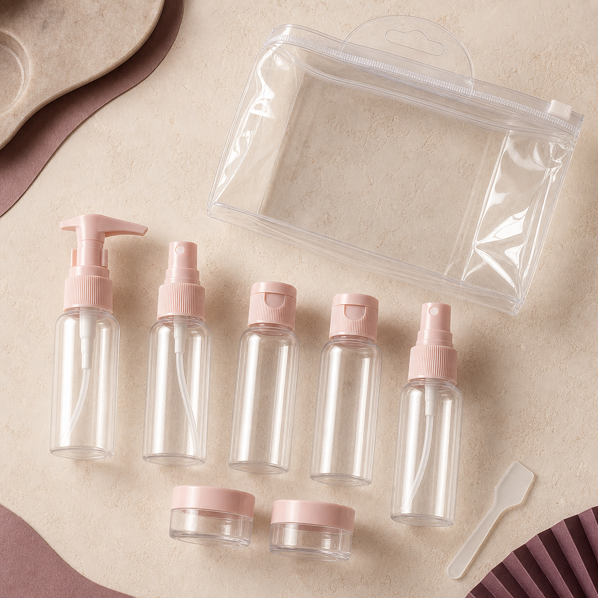 Carry-On Refillable Bottle Set - Flat Lay | Velvet Curl Beauty ZA
