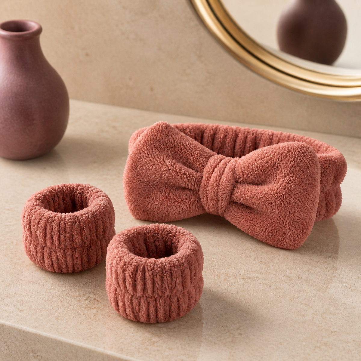 CloudSoft Spa Headband & Wristband Set - Bathroom Lifestyle | Velvet Curl Beauty ZA