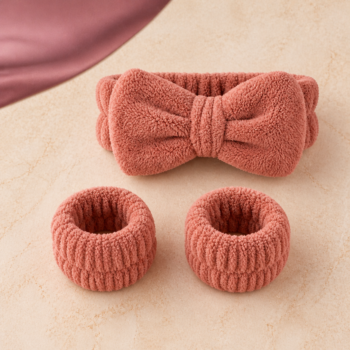 CloudSoft Spa Headband & Wristband Set - Flat Lay | Velvet Curl Beauty ZA