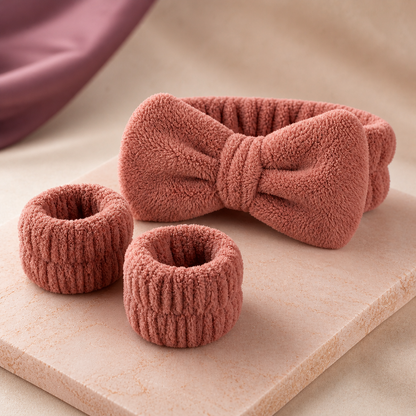 CloudSoft Spa Headband & Wristband Set - Three Quarter | Velvet Curl Beauty ZA